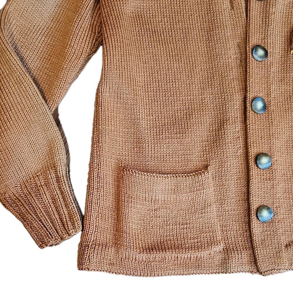 Vintage Women's Burnt Orange Knit Owl V-Neck Button-Front Cardigan Sweater XS/ S - Picture 4 of 8